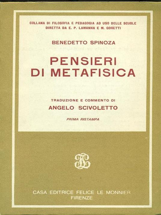 Pensieri di metafisica - Baruch Spinoza - copertina