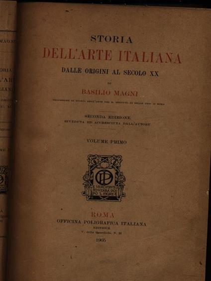 Storia dell'arte italiana vol. I - Basilio Magni - copertina
