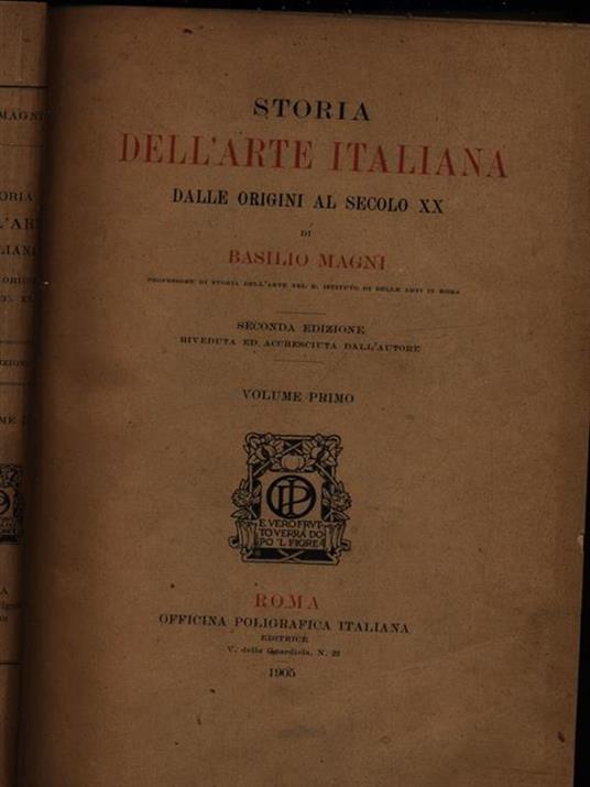 Storia dell'arte italiana vol. I - Basilio Magni - copertina