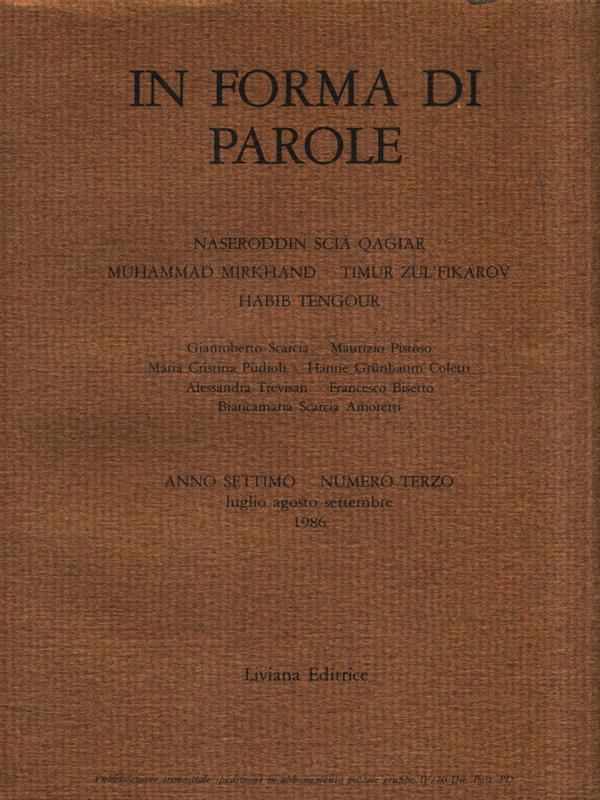 In forma di parole. Anno settimo Libro Terzo 1986
