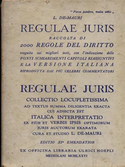 Regulae Juris - Luigi De Mauri - copertina
