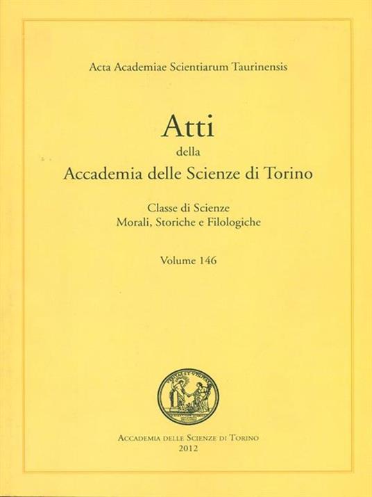 Atti della Accademia delle Scienze di Torino. Volume 146 - copertina