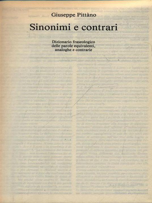 Sinonimi e contrari - Giuseppe Pittano - copertina