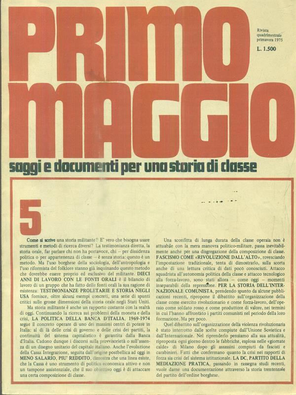 Primo Maggio. N. 5 Primavera 1975