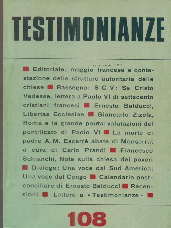 Testimonianze 108Ottobre 1968
