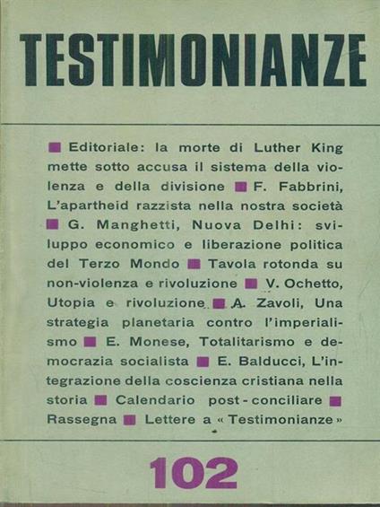 Testimonianze 102marzo 1968 - copertina