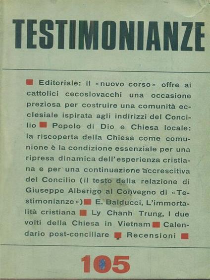 Testimonianze 105Luglio 1968 - copertina