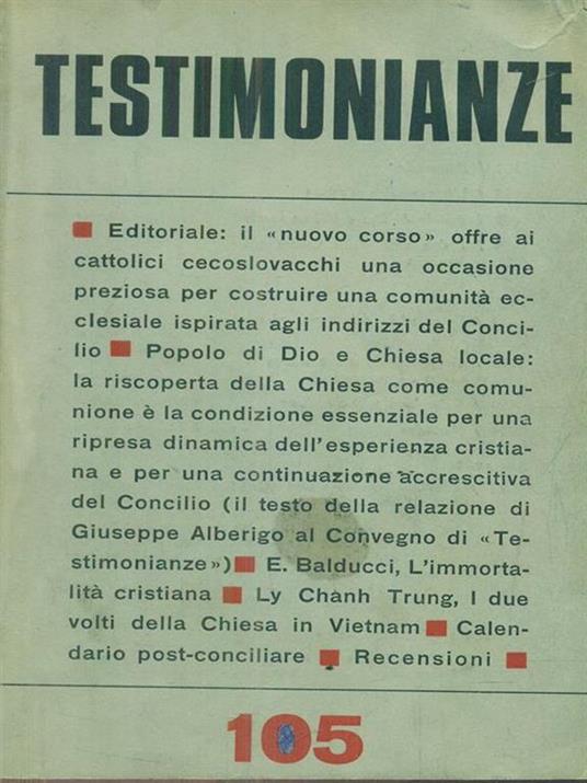 Testimonianze 105Luglio 1968 - copertina