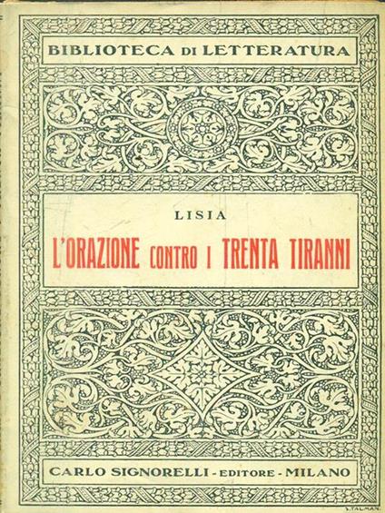 L' orazione contro i trenta tiranni - Lisia - copertina