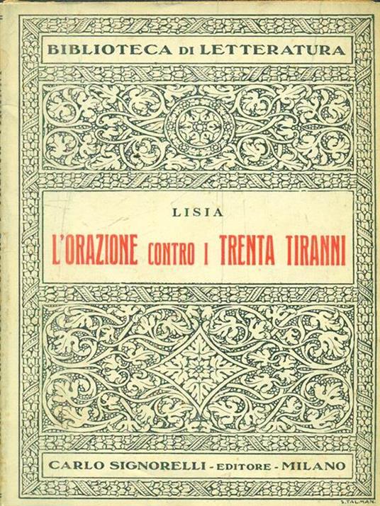 L' orazione contro i trenta tiranni - Lisia - copertina