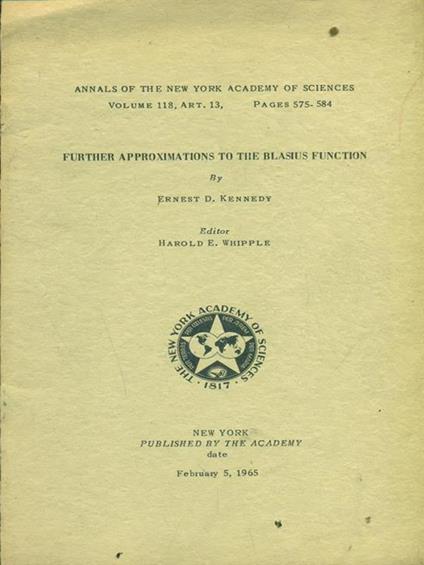 Further approximations to the blasius function - Ernest D. Kennedy - copertina