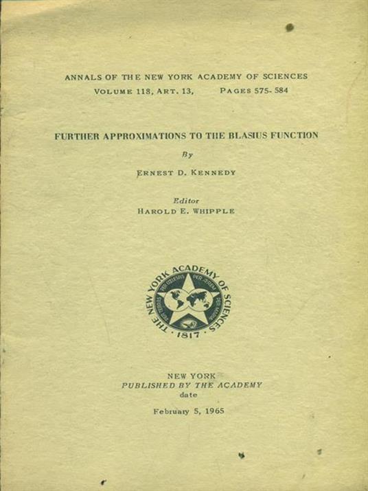 Further approximations to the blasius function - Ernest D. Kennedy - copertina