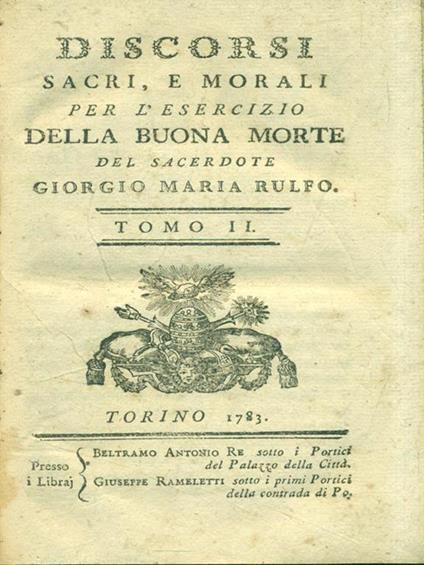Discorsi sacri e morali. Tomo 2 - Giorgio Maria Rulfo - copertina