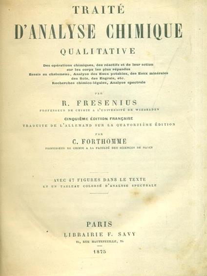 Traité d'analyse chimique qualitative - R. Fresenius - copertina