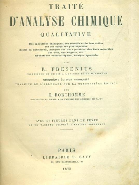 Traité d'analyse chimique qualitative - R. Fresenius - copertina