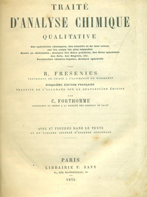 Traité d'analyse chimique qualitative