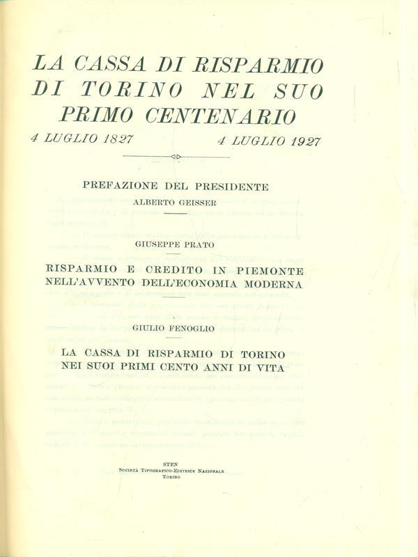 La Cassa di Risparmio di Torino nel suo primo centenario 1827-1927