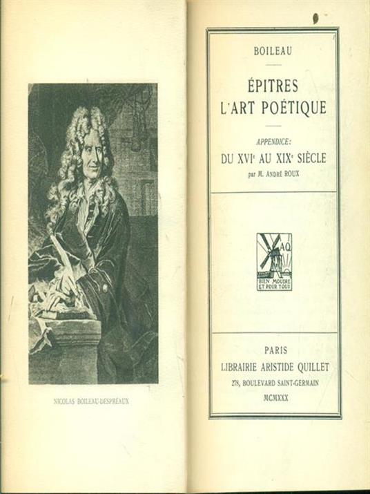 Epitres L'art poetique - Nicolas Boileau - copertina
