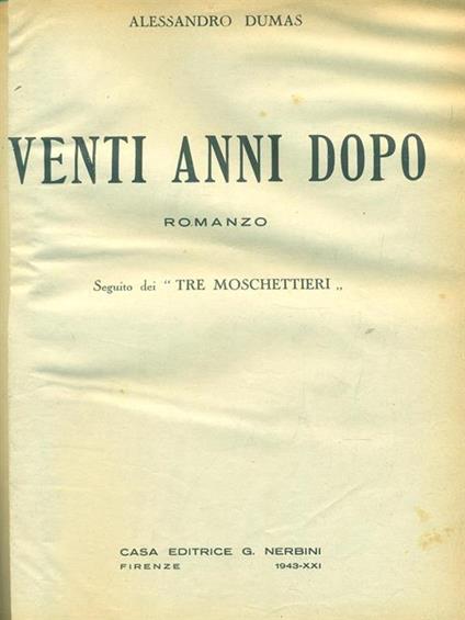 Venti anni dopo - Alexandre Dumas - copertina