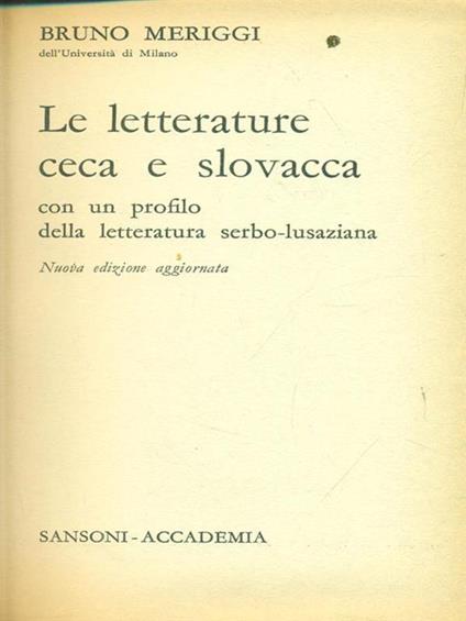 Le letterature ceca e slovacca - Bruno Meriggi - copertina