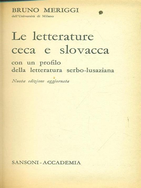 Le letterature ceca e slovacca - Bruno Meriggi - copertina