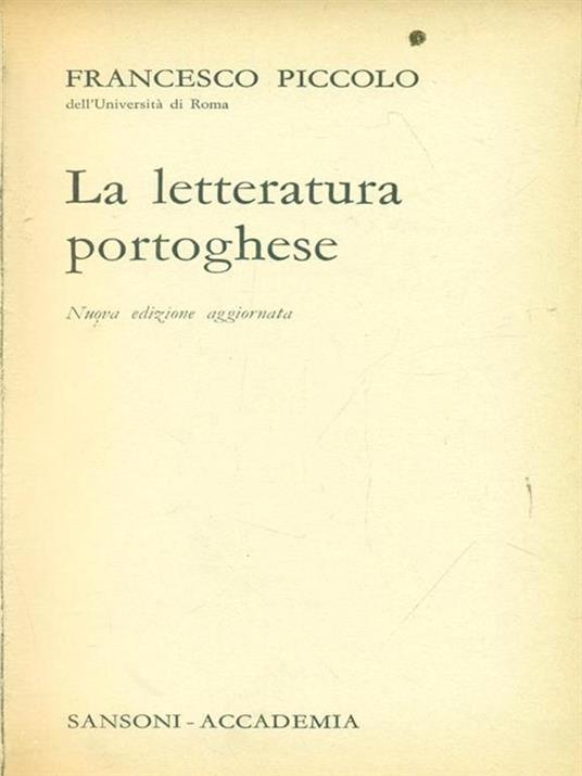 La Letteratura Portoghese - Francesco Piccolo - copertina