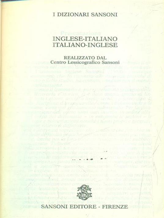 I dizionari sansoni Inglese-Italiano Italiano-Inglese - copertina