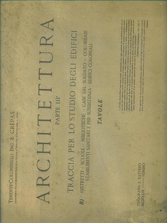 Architettura Parte III. Traccia per lo studio degli edifici. Tavole - E. Crepas - copertina