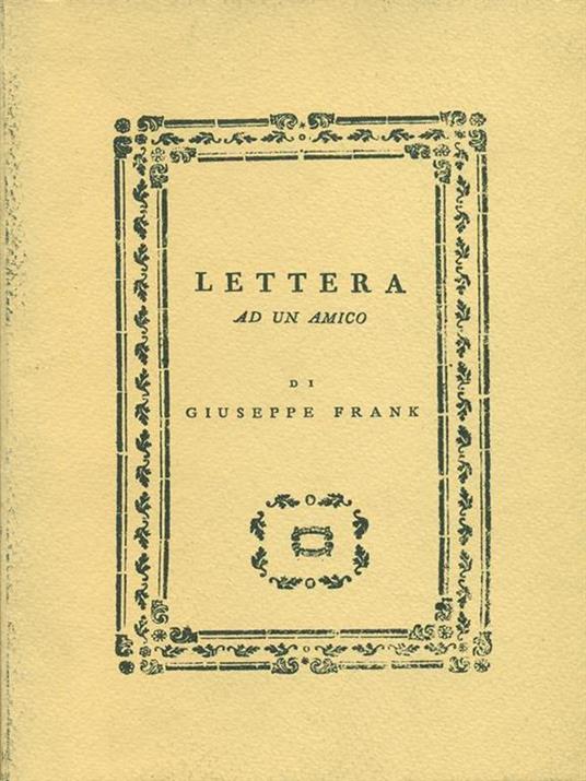 Lettera ad un amico - Giuseppe Frank - copertina