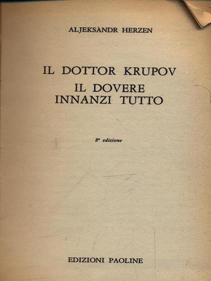 Il dottor Krupov Il dovere innanzitutto - Aljeksandr Herzen - copertina