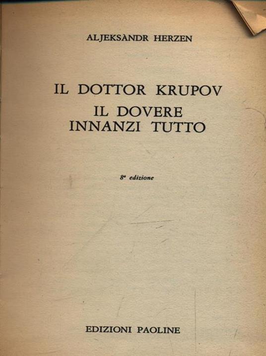 Il dottor Krupov Il dovere innanzitutto - Aljeksandr Herzen - copertina