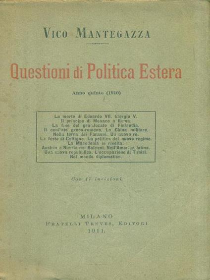 Questioni di Politica Estera. Anno V (1910) - Vico Mantegazza - copertina
