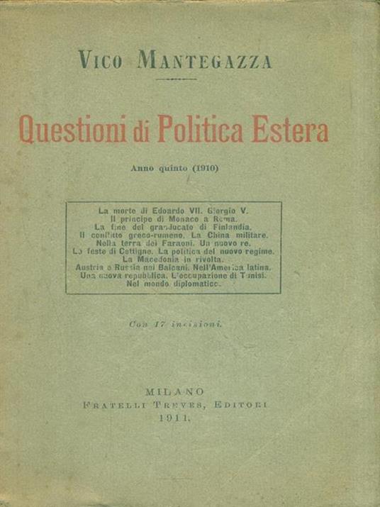 Questioni di Politica Estera. Anno V (1910) - Vico Mantegazza - copertina