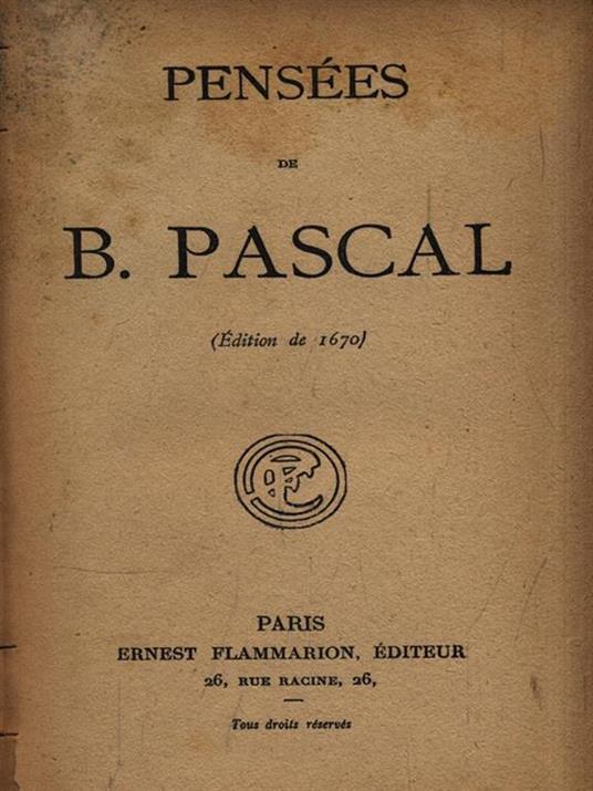 Pensées - Blaise Pascal - copertina