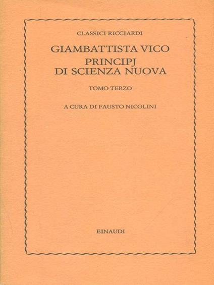 Principj di scienza nuova tomo terzo - Giambattista Vico - copertina