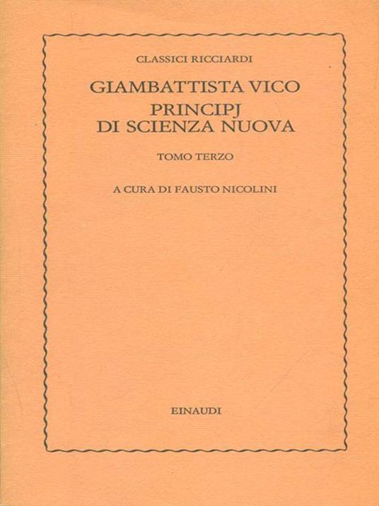 Principj di scienza nuova tomo terzo - Giambattista Vico - copertina