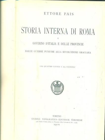   Storia interna di roma - Ettore Pais - copertina