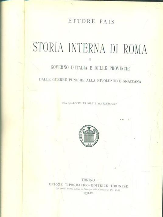   Storia interna di roma - Ettore Pais - copertina