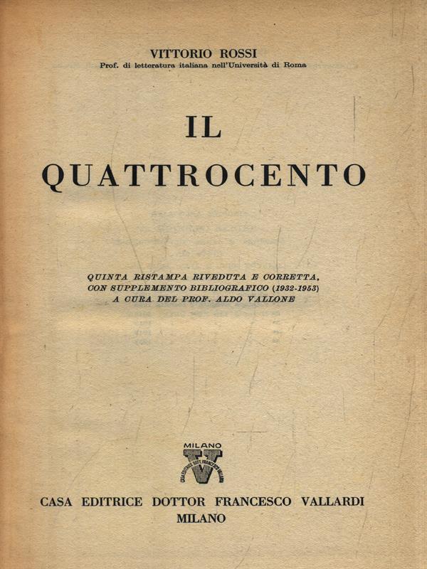 Storia Letteratura d'Italia. Il Quattrocento