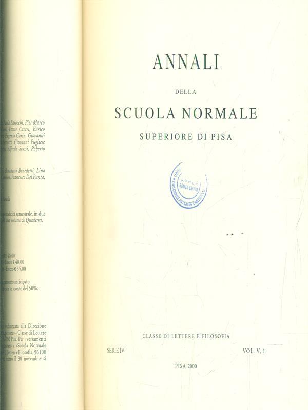 Annali della scuola normale superiore di Pisa. Serie IV. Vol V,1/2000