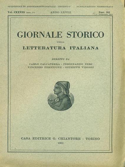 Giornale storico della letteratura italiana Fasc. 381 Vol. CXXVIII - copertina