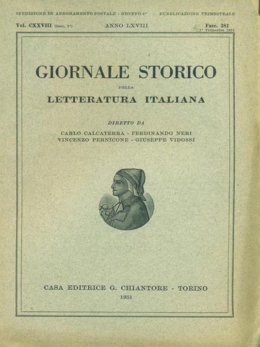 Giornale storico della letteratura italiana Fasc. 381 Vol. CXXVIII - copertina