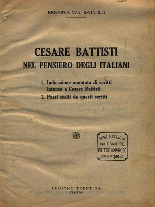 Cesare Battisti nel pensiero degli italiani - Ernest Battisti - copertina