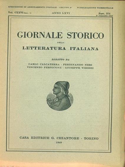 Giornale storico della letteratura italiana Fasc. 374 Vol. CXXVI - copertina