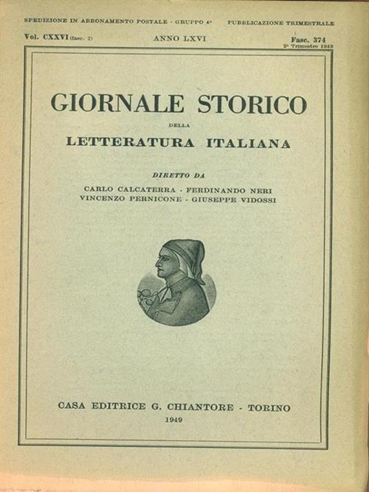 Giornale storico della letteratura italiana Fasc. 374 Vol. CXXVI - copertina