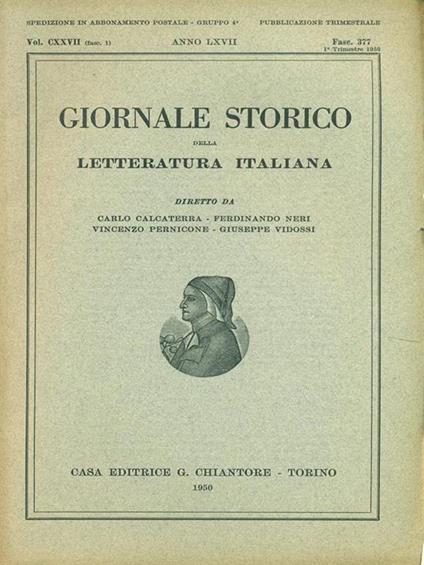 Giornale storico della letteratura italiana Fasc. 377 Vol. CXXVII - copertina