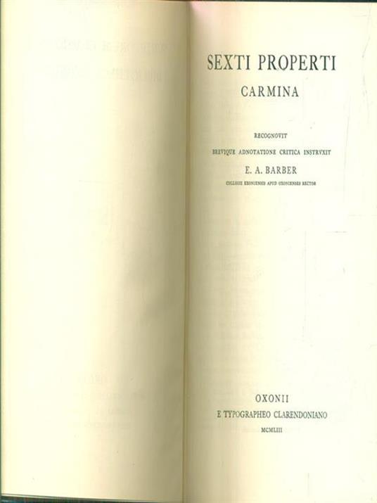 Sexti properti. Carmina - E. A. Barber - copertina