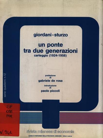 Un ponte tra due generazioni. Carteggio (1924-1958) - copertina