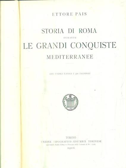 Storia di Roma durante le grandi conquiste mediterranee - Ettore Pais - copertina