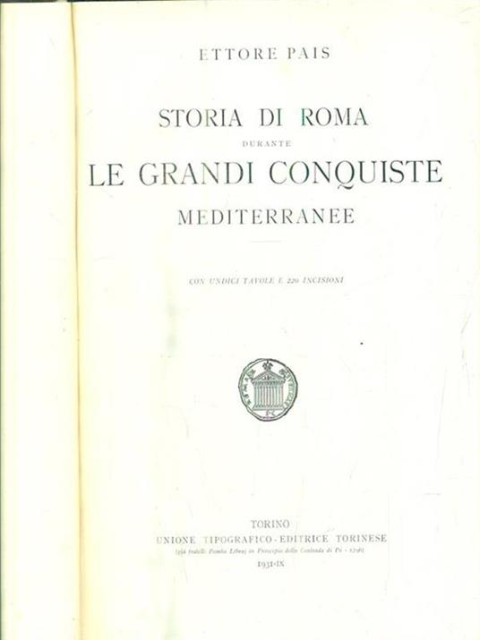 Storia di Roma durante le grandi conquiste mediterranee - Ettore Pais - copertina